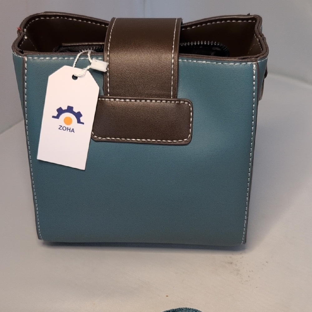 Zoha Teal and Brown Small Crossbody Purse Bag - Picture 4 of 8